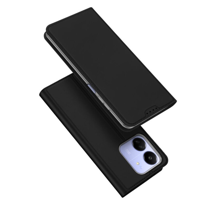 Xiaomi Redmi 13C 4G/13C 5G/Poco M6/Poco C65, Skin Pro, ökológiai bőr, fekete védőflip kompatibilis