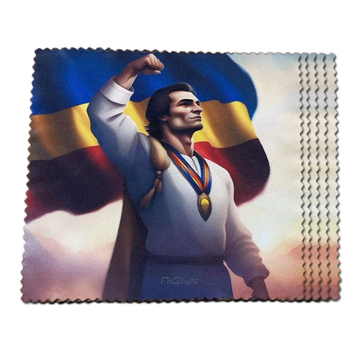 Set 5 Lavete Premium Personalizate, din Microfibra, pentru Ochelari de Sticla si Plastic, Lentile Contact si Telefon, cu Imprimeu Personaj Mandru sa fiu Roman, 15x15cm, PriStyle