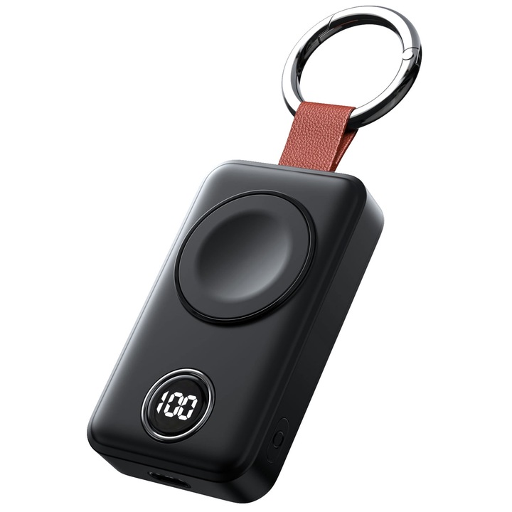 Mini külső akkumulátor Apple Watchhoz, kulcstartó típus, Joyroom JR-WQW01, fekete