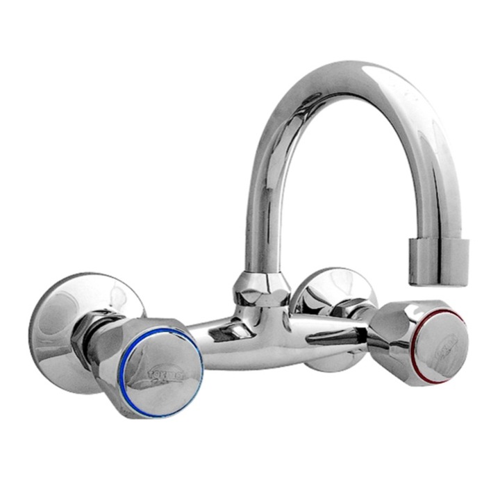 Смесител Forma Vita Siena, За умивалник, Стенен монтаж, Двоен умивалник, Месинг, Хром