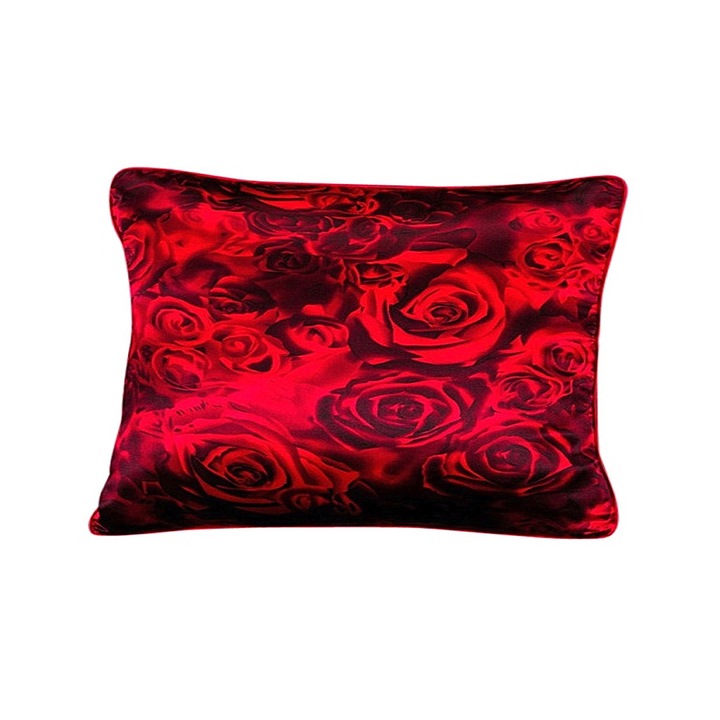 Fete de perna, Malbery, 100% matase naturala de dud de clasa A, Cu model, 50 x 70cm, Fermoar, Rosu, Negru