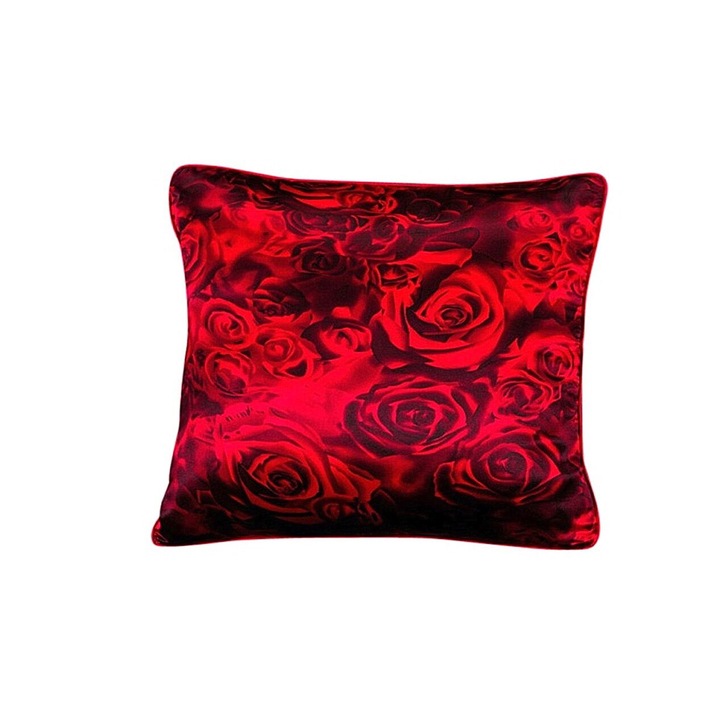 Калъфки за възглавница, Mulbery, 100% естествена черничева коприна клас А, С шарка, 70 x 80 см, Цип, Червена, Черна