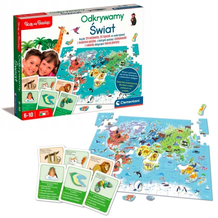 Társasjáték, Clementoni, Tanulj játszva Fedezze fel a világtérképet, 6 éves kortól, gyerekeknek