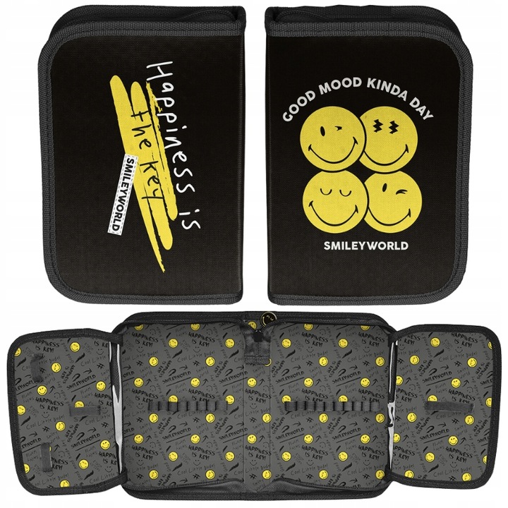 Моливник, Paso, Smiley World, Без оборудване, 19.5x13x3.5 cm, Полиестер, Черен