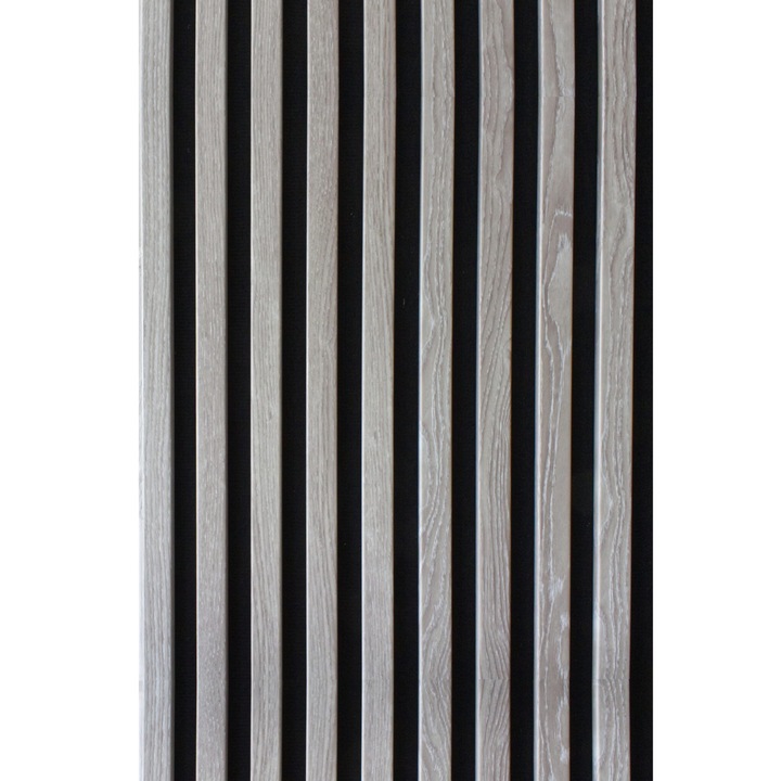 Set 3 bucati Riflaj decorativ MDF PREMIUM de tip Panou Acoustic, Stejar GREY OAK, 260x40 cm, 3.12 mp suprafata acoperita