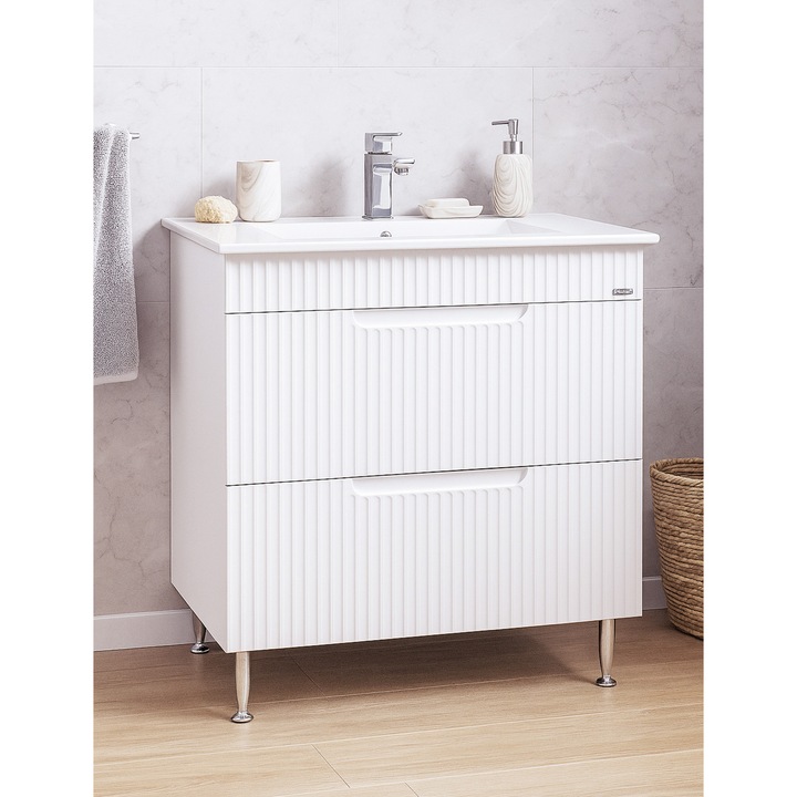 Baza si lavoar Badenmob, seria 033, 80x46x81cm, cu sertare, Alb Rustic