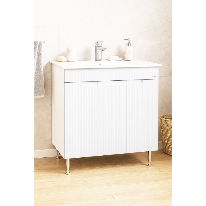 Baza si lavoar Badenmob, seria 033, 80x46x81cm, Alb Rustic