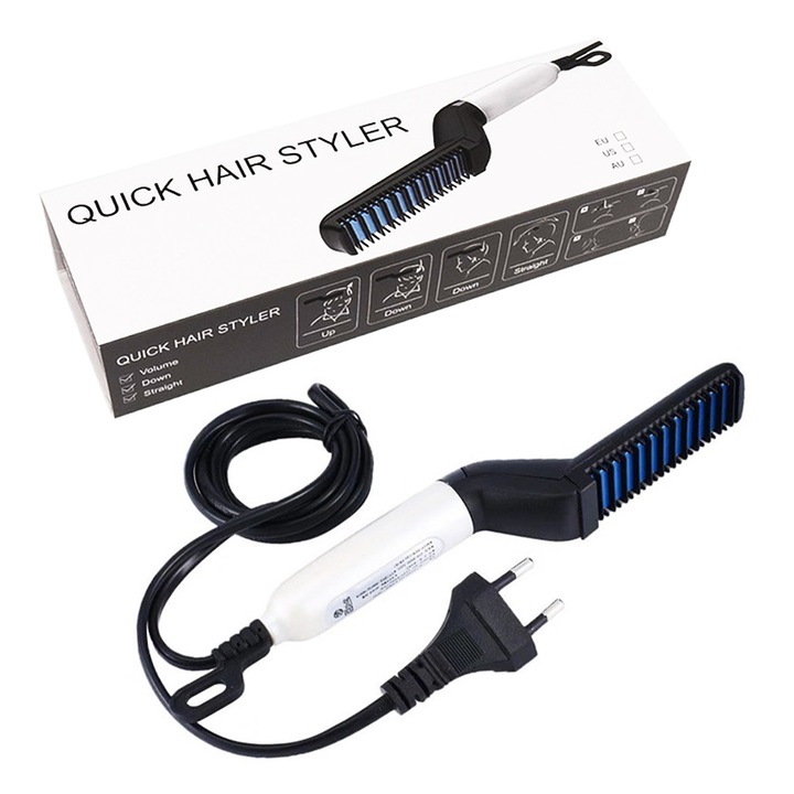 Pieptene indreptare si stilizare barba, Chucai, portabil, negru/alb, 23cm