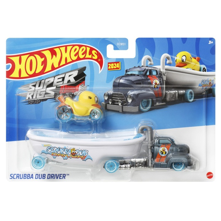 Hot Wheels teherautó és autó szett, Scrubba Dub Driver