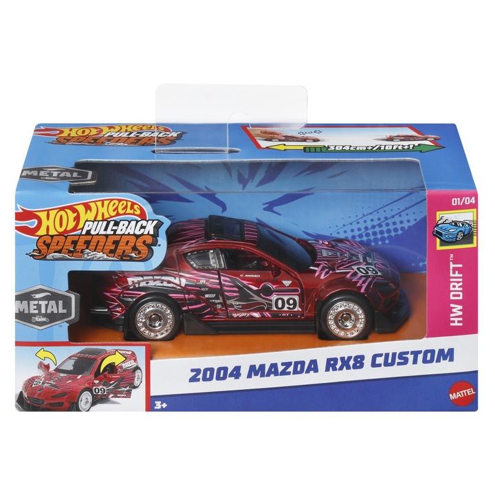 Masinuta Hot Wheels Pull Back - Mazda 2004 Rx8 Custom, 1:43