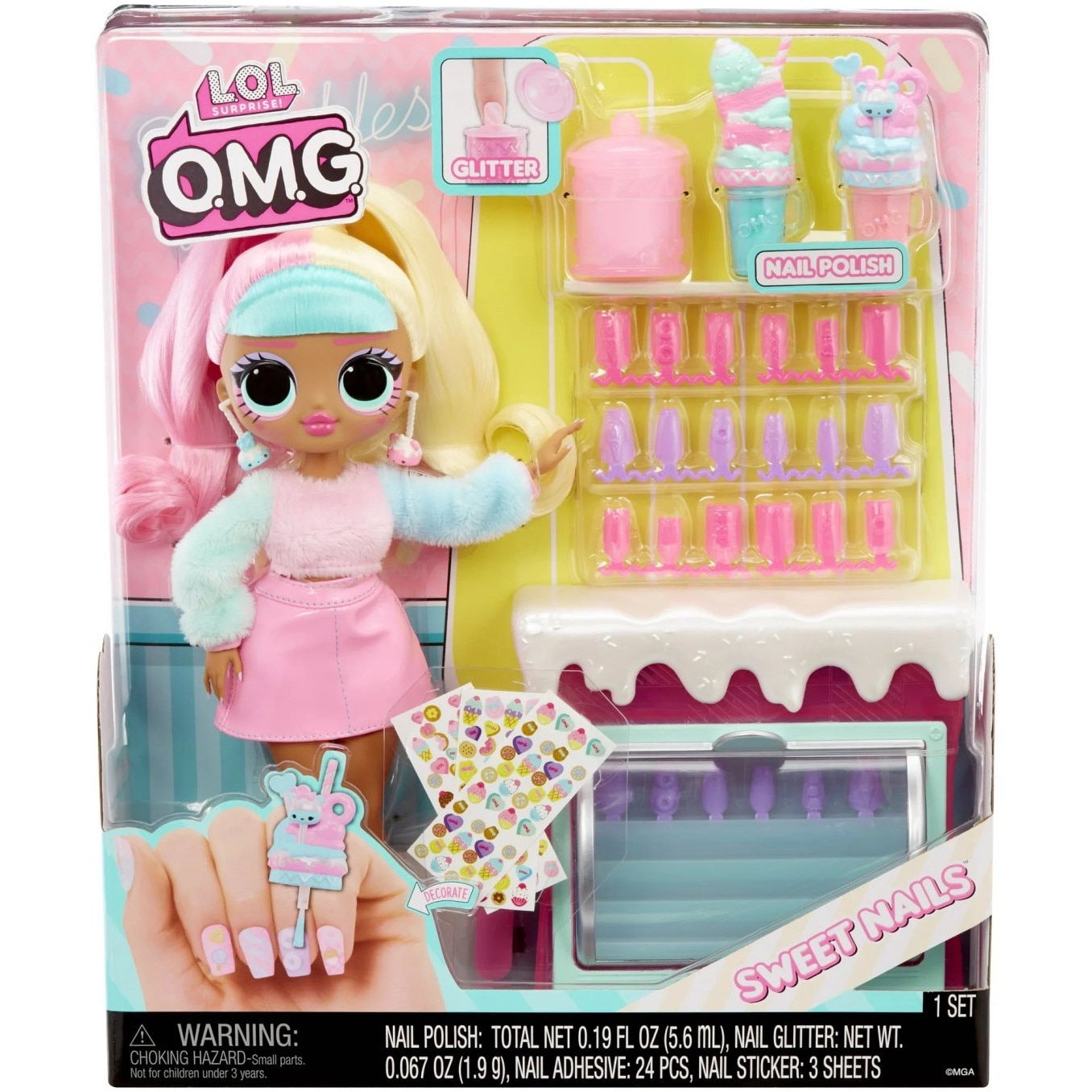 Set de joaca cu papusa L.O.L. Surprise! seria O.M.G Sweet Nails − Candy