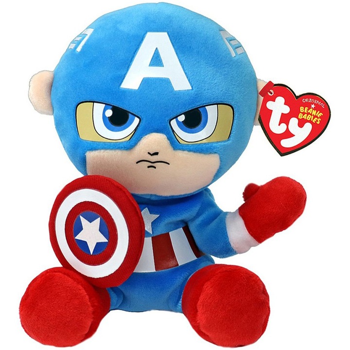 Плюшена играчка Ty Beanie Babies - Soft Marvel Captain America, 15 см