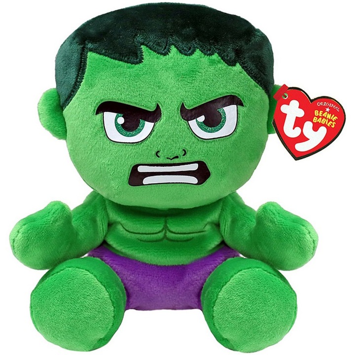 Плюшена играчка Ty Beanie Babies - Soft Marvel Hulk, 15 см