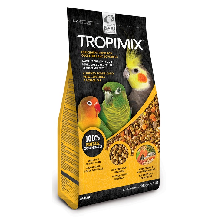 Hrana completa pentru papagali si pasari exotice cu mix de fructe tropicale, peleti si vitamine, TROPIMIX Cockatiels & Lovebirds, 908 gr