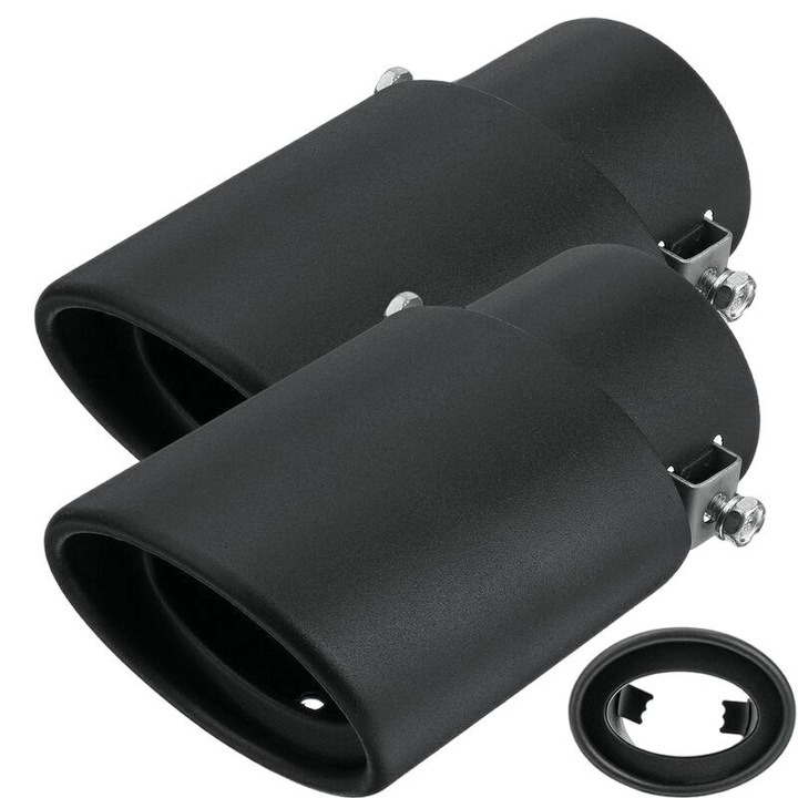 Set 2 tevi evacuare, QttvbTna, inox negru, carbon, montaj simplu, universal, 63mm
