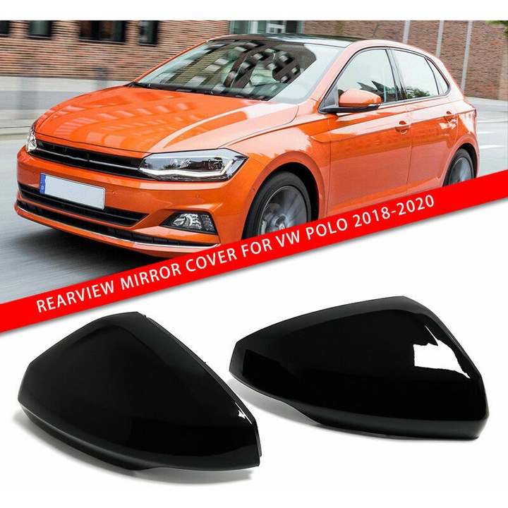 Set 2 capace oglinzi laterale auto, negru lucios, 2018-2020, VW Polo Mk6 GTI