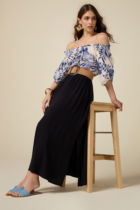 Oltre, Fusta maxi cu slit lateral, Negru, M