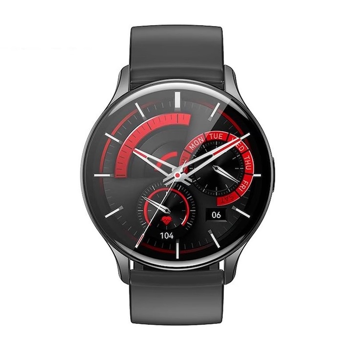 Ceas Inteligent AMOLED Display 1.43 inch Screen, Apelare prin Bluetooth 5.0, Smartwatch IP68 Waterproof Performant, Memorie 128MB, Long Battery Life 260mAh, Multiple Functii, Monitorizare Parametrii Vitali, Negru