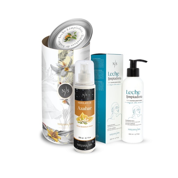 Set pachet 2 produse ingrijire faciala, Lapte demachiant 200 ml + Hidrolat de floare de portocal 200 ml