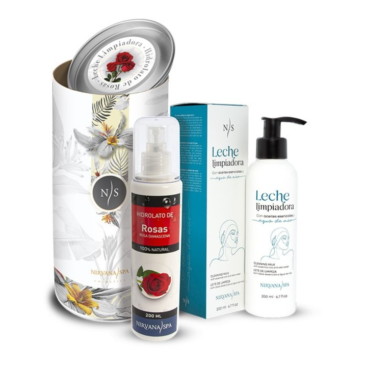 Set pachet 2 produse ingrijire faciala, Lapte demachiant 200 ml + Hidrolat de trandafir 200 ml