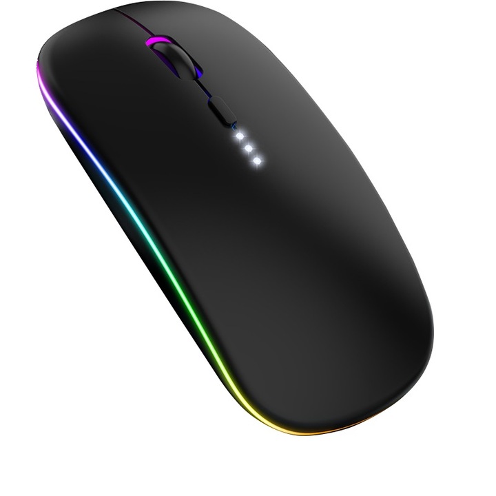 Vezeték nélküli egér, MTEVOTX Dual-Mode (2,4G és BT 5.2), újratölthető 500 mAh, állítható DPI 800/1200/1600, ergonomikus kialakítás RGB LED-del, néma gombok, akkumulátor töltöttségi szint kijelző, Plug and Play, fekete