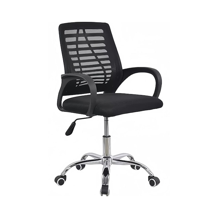Scaun de birou reglabil pe inaltime, negru, cadru otel, 47,5x61,2x89 cm, Mid Back Mesh Chair