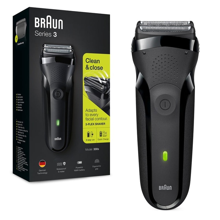 BRAUN Series 3 3000BT ProSkin Wet&Dry, електрическа самобръсначка, MicroComb, тримерна глава, черен
