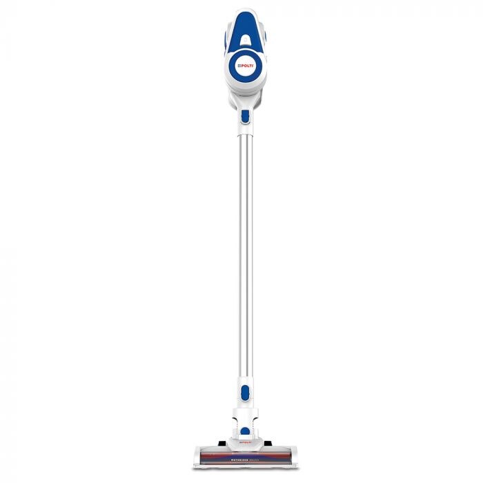 Aspirator vertical 2 in 1 Polti PBEU0116 FORZASPIRA SLIM SR90B, Aspirare ciclonica, Recipient 0.5 l, Autonomie 40 minute Alb/Albastru