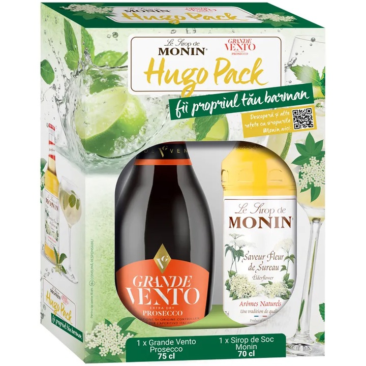Pachet Hugo, Sirop Monin Elderflower, 0.7l & Grande Vento, 0.75l