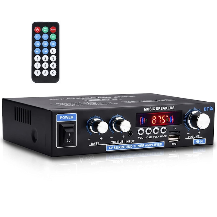 Hangerősítő, Chucai, HIFI, Bluetooth 5.0, 2 x 100 W, 2 x 30 W RMS, fekete