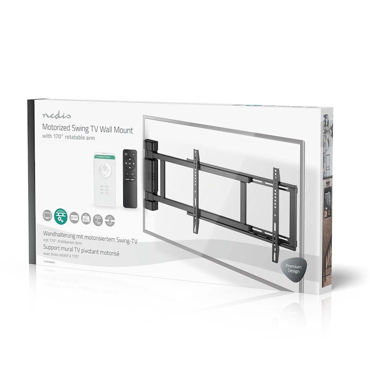 Nedis Motoros Fali TV-Konzol 32–75" – Forgatható, Távirányítós, 50 kg-ig - TVWM5860BK