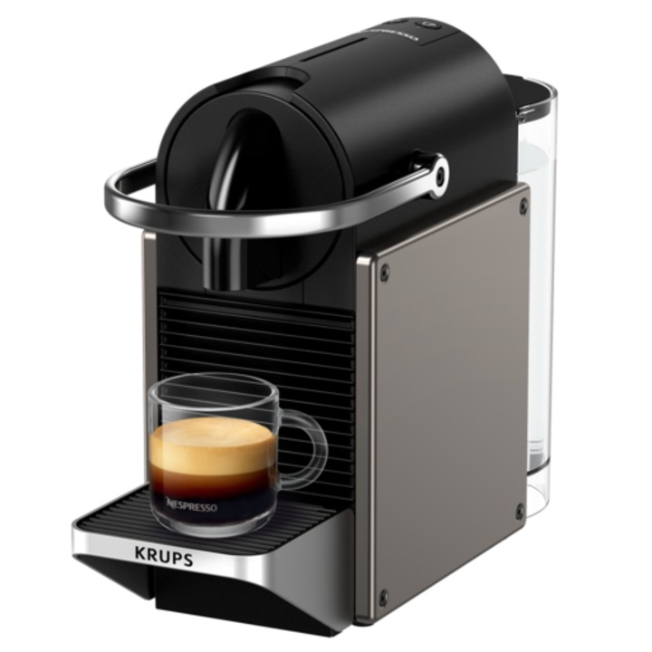 Еспресо машина Nespresso Krups Pixie Titan XN306T10, 1260W, 19 бара, 0.7 литра, Функция за автоматично изключване, Черен/Сив, + Kомплект дегустационни капсули