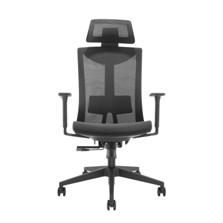 Офис/Gaming стол от мрежа StableDesk, Поддръжка за долния гръб, Регулируеми на височина подлакътници, Регулируема или сменяема глава, Регулируема дълбочина на седалката, Поддържа до 150 кг, Тихи колелца, Черен