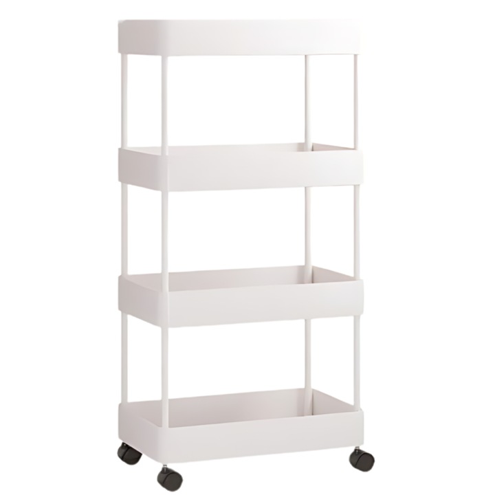 Подвижен рафт, S DEPOT, с колела и 4 етажерки, бял