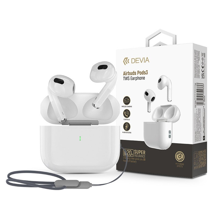 Devia TWS Bluetooth стерео слушалки v5.3 + калъф за зареждане - Безжични слушалки Devia Airbuds Pods3 TWS с калъф за зареждане - бял