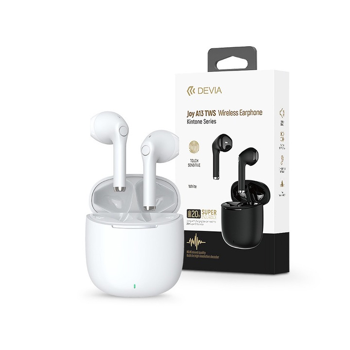 Devia TWS Bluetooth стерео слушалки v5.1 + калъф за зареждане - Devia Joy A13 Series True Wireless Earphones with Charging Case - бели