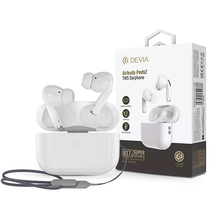 Devia TWS Bluetooth sztereó headset v5.3 + töltőtok - Devia Airbuds Pods2 TWS Wireless Earphone with Charging Case - fehér