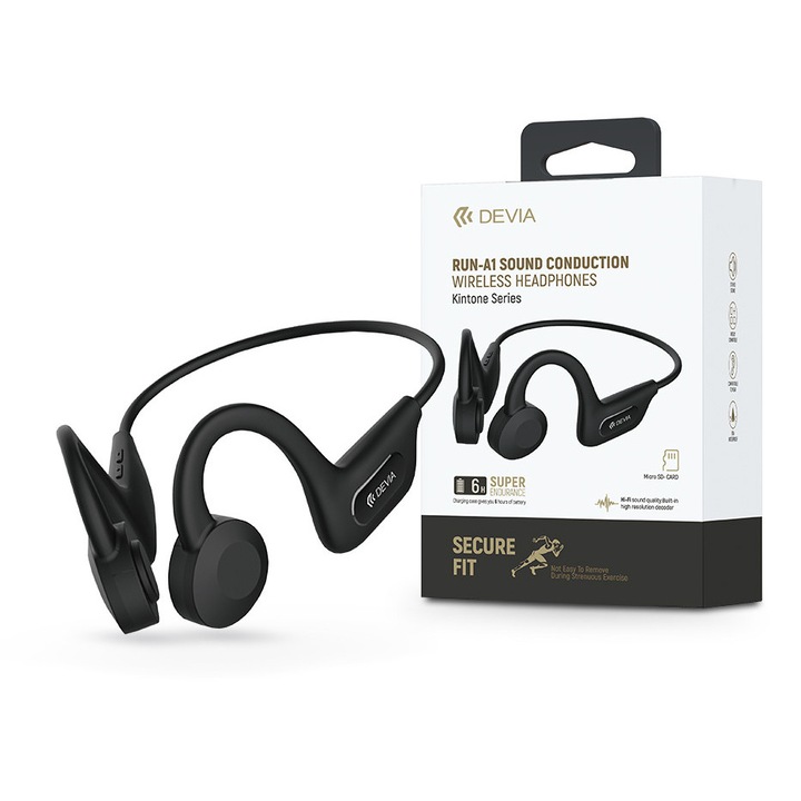 Слушалки Devia Sport Bluetooth Stereo v5.0 с microSD четец на карти - Devia Kintone Series Run-A1 Sound Conduction Wireless Headset, Черен