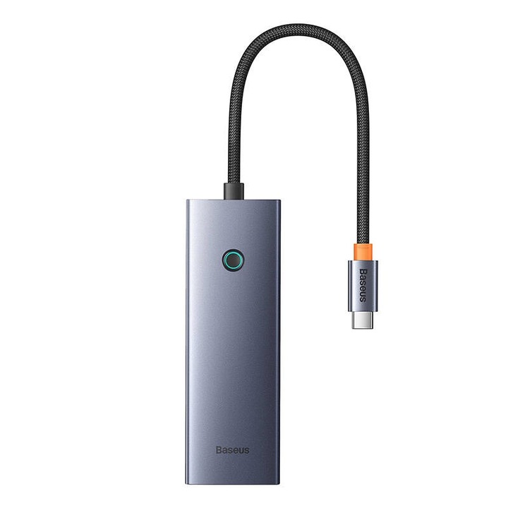 Hub Baseus UltraJoy Series Lite 4 portos (Type-C USB 3.0*3+RJ45*1+USB-C 5V) (szürke)