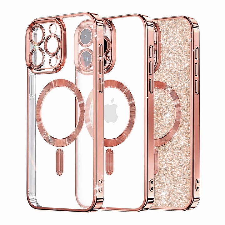 Високо защитен калъф за iPhone 13 Pro, Tuds Protection, Luxury Glitter MagSafe, U11, Термоустойчива пластмаса, Strawberry Gold