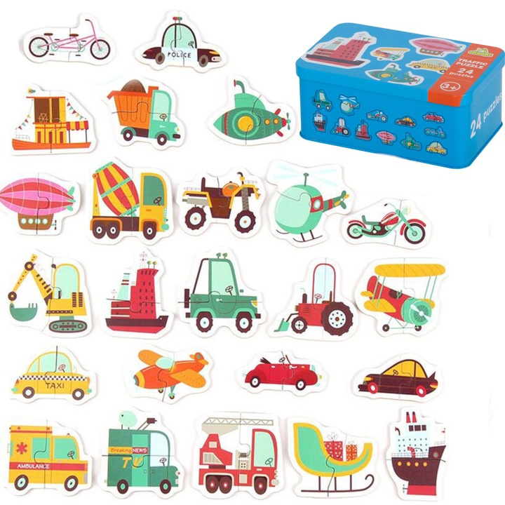 Puzzle Duoqu, Primele mele vehicule, Carton, Multicolor, 48 piese