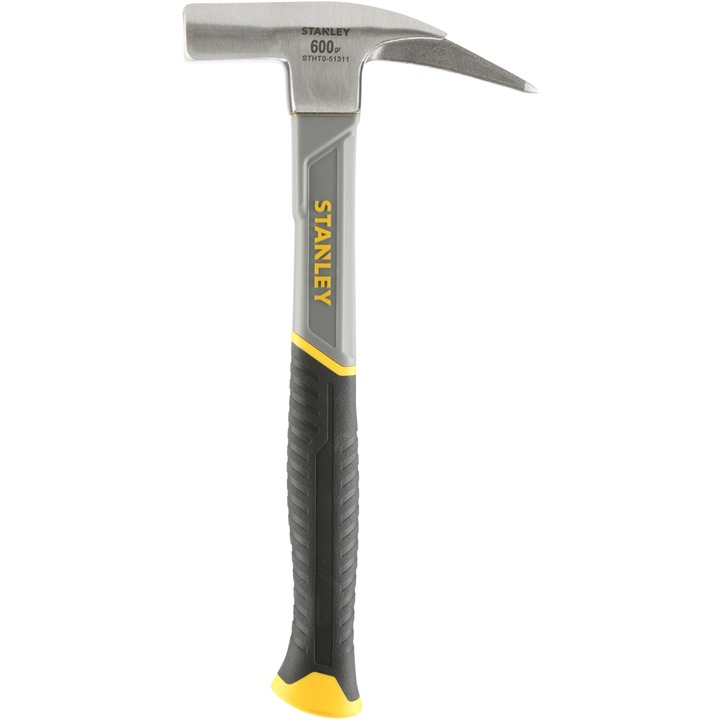 Дърводелски чук Stanley STHT0-51311, 600 гр, Фибростъкло, Гладка шпилка, Сърцевина от фибростъкло, Подсилена връзка с епоксидна смола между главата и дръжката, Полирана глава, Ергономична нехлъзгаща се дръжка