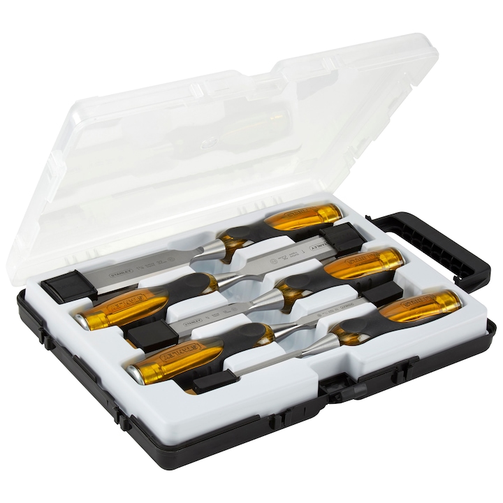 Комплект 5 длета Stanley FatMax 2-16-269, За дърво, Thru Tang, 5 части (6,10,15,20,25 мм), Острие с професионално качество EN31 за изключителна производителност на рязане, Ергономична дръжка с мек захват CAB за максимален захват, комфорт и контрол
