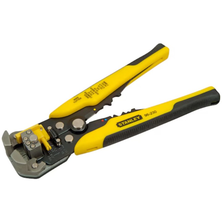 Автоматични клещи за оголване Stanley FatMax FMHT0-96230, За диаметри на кабела от 0 - 6 mmp, Фини регулиращи винтове, За кримпване на изолирани и неизолирани кабелни накрайници, Жълт/Черен