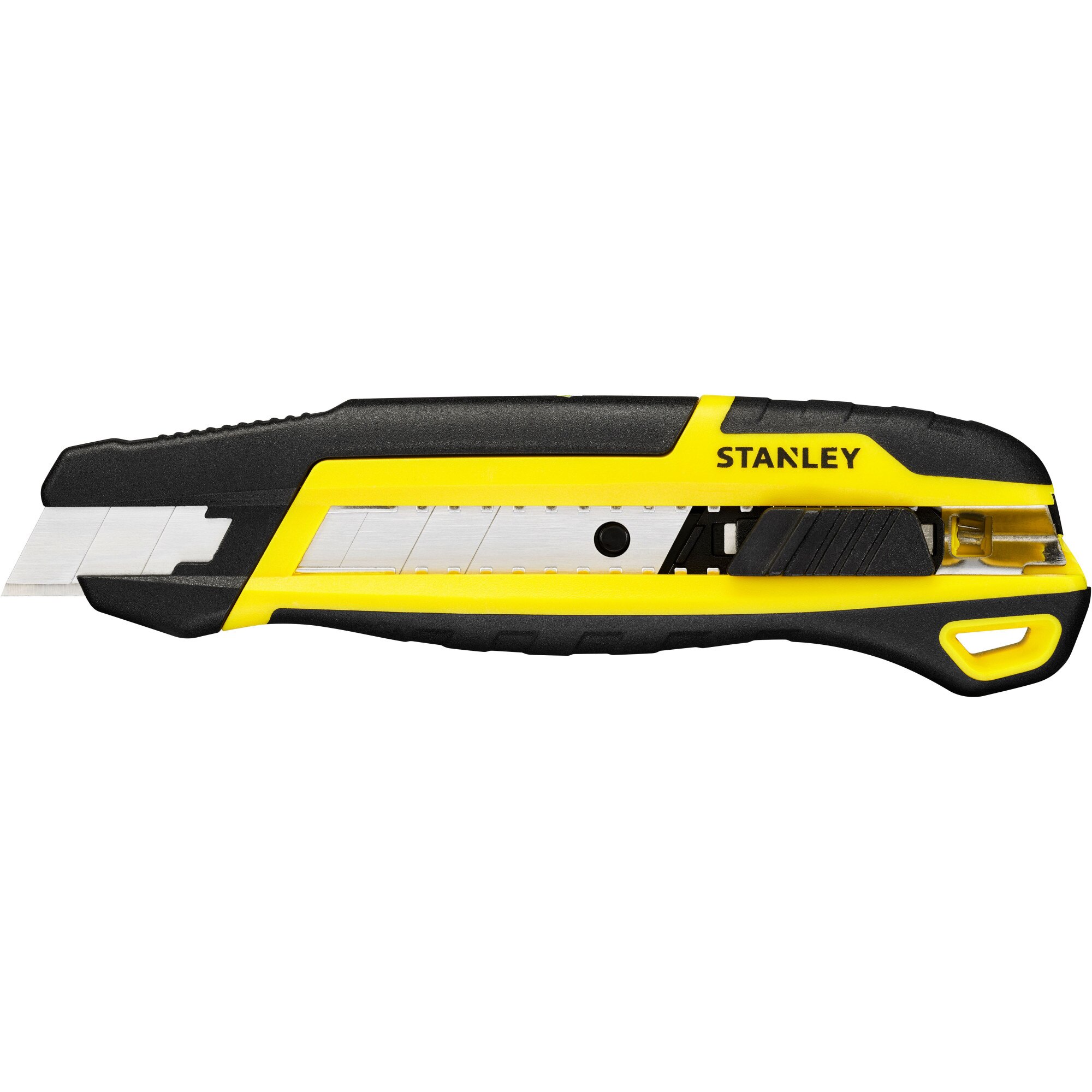 Cutter Stanley 18 mm STHT10501-0, Quick Snap, bimaterial cu buton - mecanism unic pentru rupere rapida si sigura a lamei, utilizare cu o mana, lama ascutita permanent