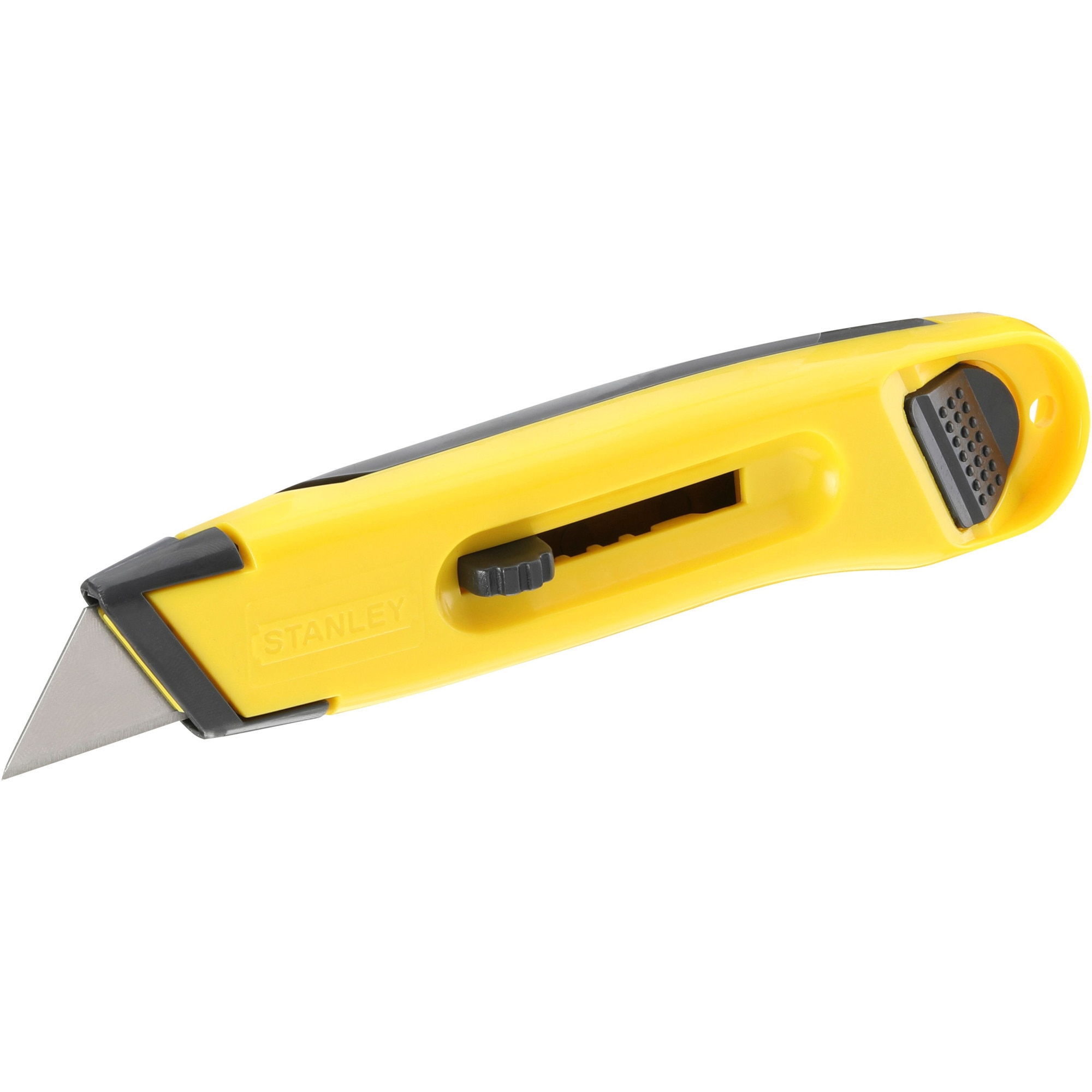 Cutter retractabil Stanley 0-10-088, glisare laterala, pentru aplicatii de taiere zilnice, design durabil - suport lama din metal, rezistent la santier - corp din abs antisoc, usor