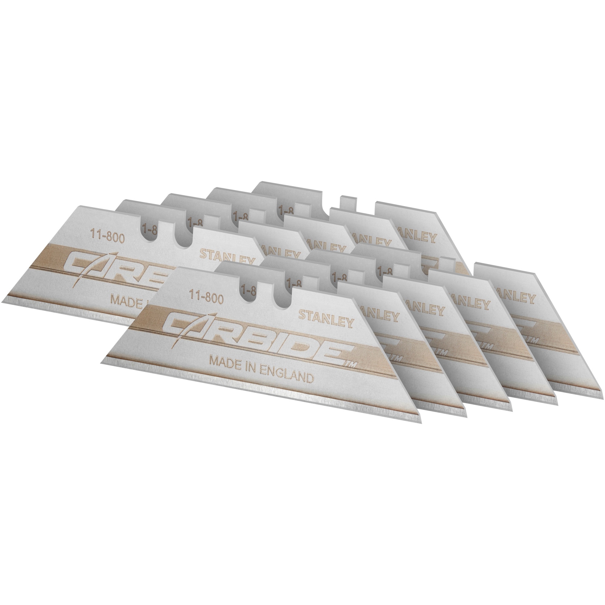 Set 10 lame trapezoidale Stanley Carbide 2-11-800, cu carbura tungsten, 62 x 19 mm, durabilitate sporita pentru diverse aplicatii, ascutire de precizie, pana la 10x mai multe taiet