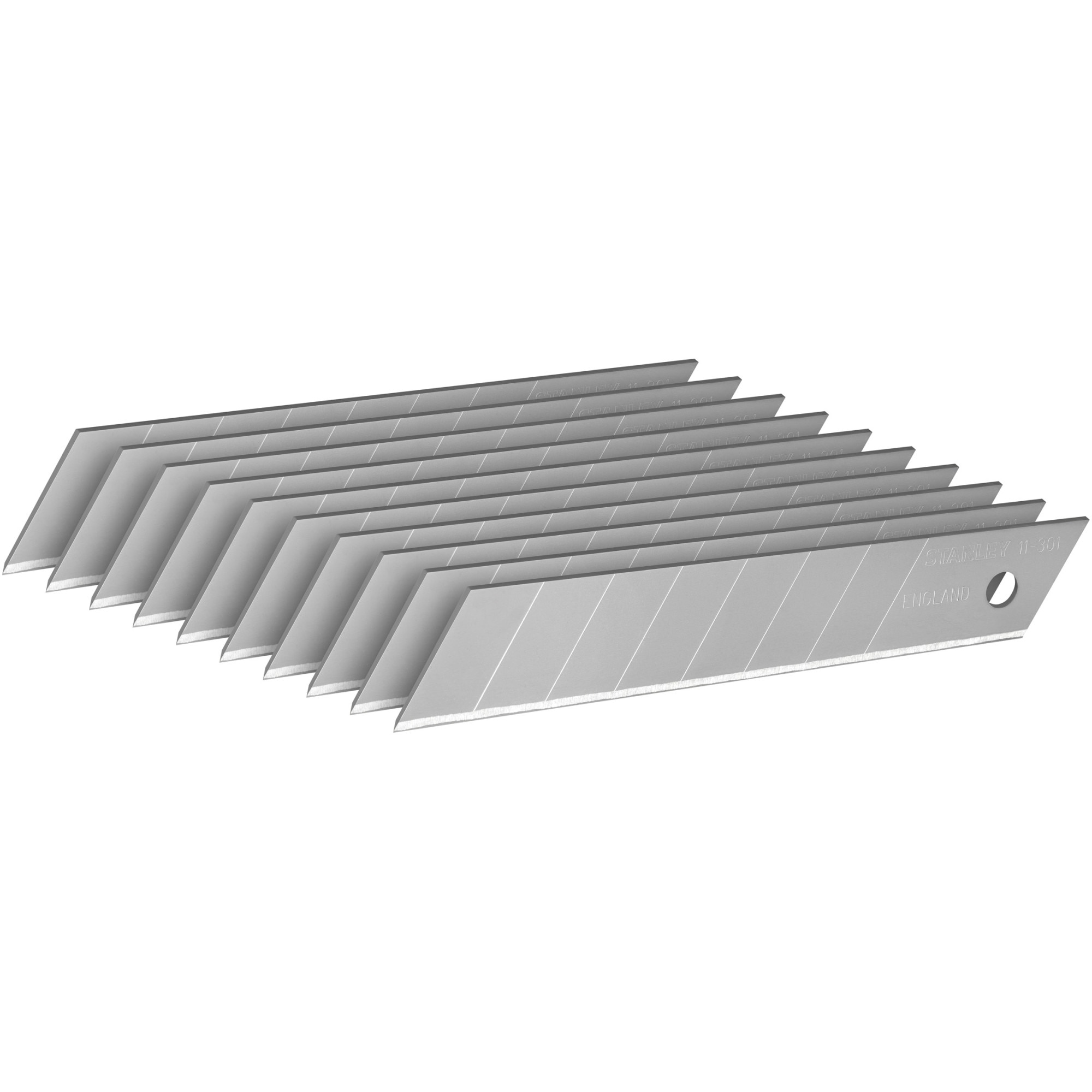 Set 10 lame cutter Stanley 0-11-301, 18 mm, lama standard din carbon, lama segmentabila cu 8 margini: taieturi constant ascutite, distribuitor de lame de schimb: cu sistem de ruper