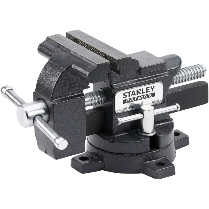 Menghina de banc Stanley Maxsteel 1-83-065, 100mm, forta de strangere 1100 kg ideala pentru aplicatii usoare, baza se fixeaza direct pe bancul de lucru pentru stabilitate adaugata, 4.9 kg