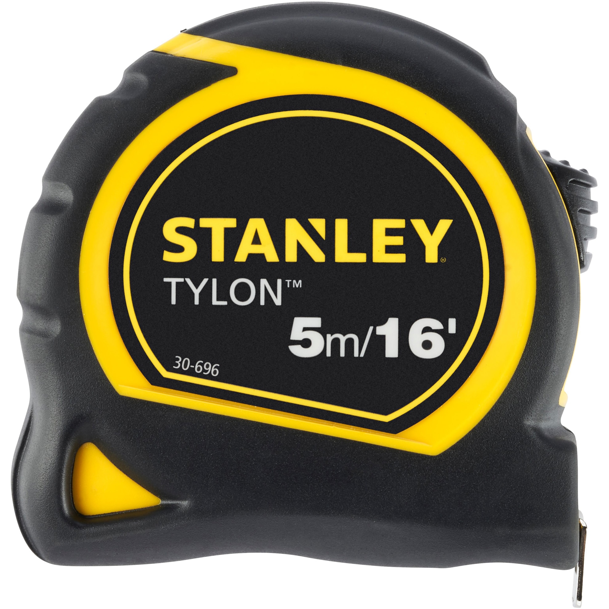 Ruleta 5 m Stanley bimaterial 0-30-696, rezistenta la coroziune, carcasa pentru prindere sigura, blocarea lamei, lama de 19 mm acoperita cu Tylon, compatibila cu masuratori metric-